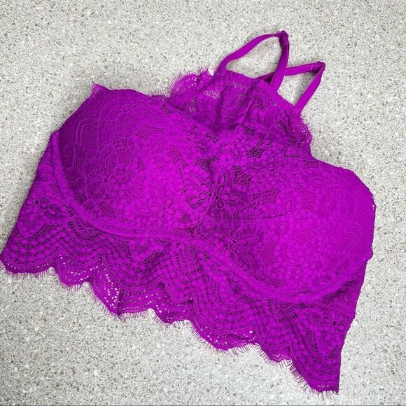 PINK Victoria Secret High Neck Eyelash Bralette Bra - Picture 1 of 10